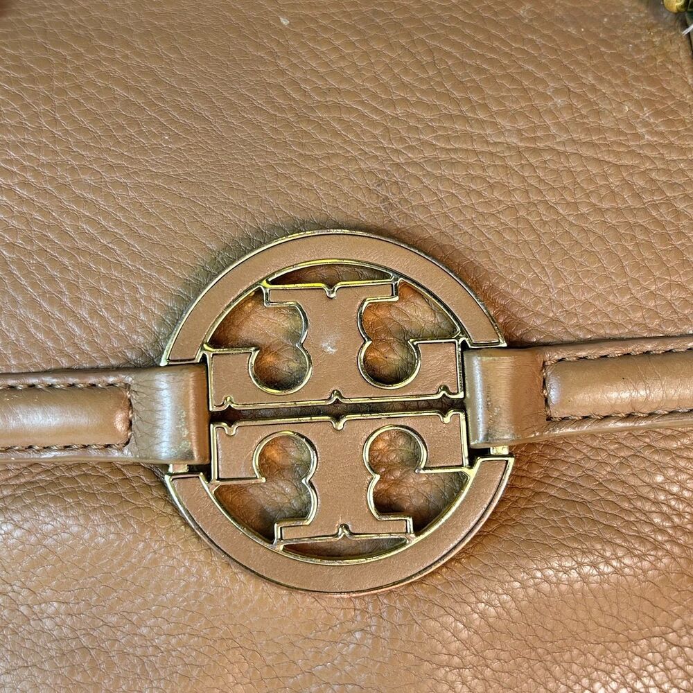 Tory Burch Amanda Caramel Tan Pebble Leather Dual Handle Satchel Tote Bag - Picture 3 of 16